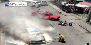ระทึกเกิดเหตุไฟไหม้รถยนต์นั่งส่วนบุคคล หน้าตลาดมาวิน ถนนพระราม 2