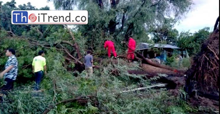 เมื่อช่วงคำวันที่ 10 กรกฎาคม ได้เกิดพายุฝนลมแรงพัดถล่มในพื้นที่ ต.สักงาม อ.คลองลาน จ.กำแพงเพชรเป็นเวลานาน จากความรุนแรงดังกล่าวได้สร้างความเสียหายหลายด้าน เช่นต้นไม้ใหญ่ล้มทับบ้านเรือนประชาชนพังเสียหาย ล้มทับสายไฟฟ้าจนขาดไฟฟ้าดับกินวงกว้าง นอกจากนั้นยังมีบ้านเรือนของประชาชนหลังคาถูกลมพายุพัดปลิวหายไปจำนวนมาก หลังเหตุการณ์ผ่านไปเป็นช่วงมืดค่ำแล้ว นางทัศนีย์ คงไทย นายก อบต.สักงามเจ้าของพื้นที่ ได้นำเจ้าหน้าที่และลูกจ้างออกสำรวจความเสียหาย โดยเฉพาะที่หมู่ 5 ซึ่งเป็นพื้นที่เสียหนักสุด มีต้นไม้ล้มทับปิดการจราจรทั่วไป เจ้าหน้าที่ต้องร่วมกับชาวบ้านช่วยกันตัดต้นไม้ที่ขวางถนนออก เพื่อให้เปิดเส้นทางจราจรได้ก่อน ส่วนไฟฟ้าดับหมดเพราะสายไฟฟ้าขาด นอกจากนั้นยังมีบ้านเรือนที่ถูกพายุถล่มจำนวนมาก โดยชาวบ้านต่างบอกว่าเกิดมายังไม่เคยพบความรุนแรงของลมพายุและฝนที่ตกหนักแบบนี้มาก่อน เป็นอะไรที่น่ากลัวมาก ต้องพาบุตรหลานหลบเข้าที่ปลอดภัยไว้ก่อน ส่วนข้าวของภายในบ้านเปียกหมด นางทัศนีย์ คงไทย นายก อบต.สักงามเปิดเผยว่า เริ่มมีฝนตกในเวลาเกือบ 18.00 น.แล้ว จากนั้นไม่นานทั้งลมพายุทั้งฝนก็ตกลงมาอย่างหนัก ในเบื้องต้นที่ได้รับรายงานมีหมู่ 5 หมู่ 6 และหมู่ 10 โดยเฉพาะในหมู่ 6 โดนหนักสุด บ้านเรือนประชาชนพังเสียหายไปกว่า 20 หลังคาเรือน ส่วนในหมู่อื่นๆต้องรอพรุ่งนี้เช้าจึงจะออกสำรวจได้ ส่วนค่าเสียหายต่างๆทาง อบต.จะรีบไปซื้อวัสดุมาให้ซ่อมแซมบ้านก่อน เพราะเกรงว่าจะมีฝนตกหนักลงมาซ้ำอีก ศุทธิกาญจน์ ธนบวรเวศม์ กำแพงเพชร