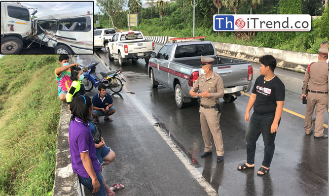 รถพ่วงซิ่งฝ่าสายฝนกลางไฟแดงชนรถตู้นักเรียน 9 ขวบดับ -เจ็บระนาว